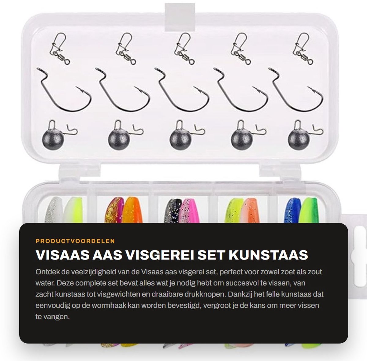 Dailygoods- Aas set inclusief zacht kunstaas - Wormhaken - Visgewichten - Draaibare drukknopen - Visaccessoires - Geschikt voor zoet/zout water - Vislokaas
