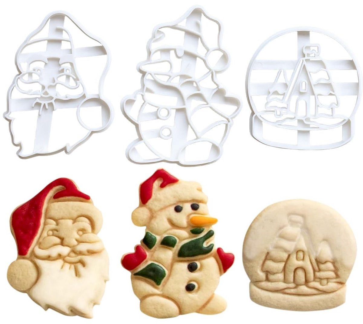 Dailygoods- Uitsteekvormen Kerst - 3D Koekjesvormen - Sneeuwpop/Kerstman - Set van 3 - Eenvoudig te gebruiken - Brede gelegenheden - Koekjesvormpjes