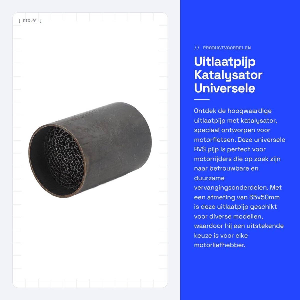 Dailygoods- Uitlaatpijp Katalysator - RVS - Universele Motorrijwiel - 35x50mm - Hoogwaardige Reserveonderdelen - Verbeterde Prestaties - Uitlaat