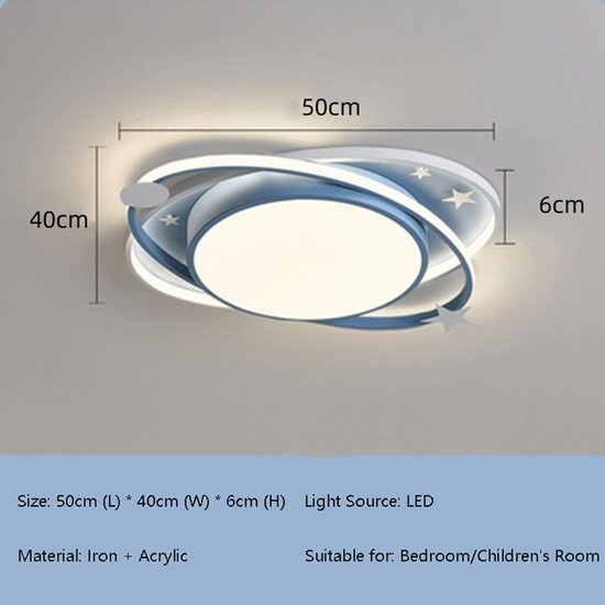 Led Plafondlamp Kinderkamer - Planeet Lamp - Sfeervol Verlichten - Planeet en Sterren Design - 50 x 40 cm - Blauw — afbeelding 3