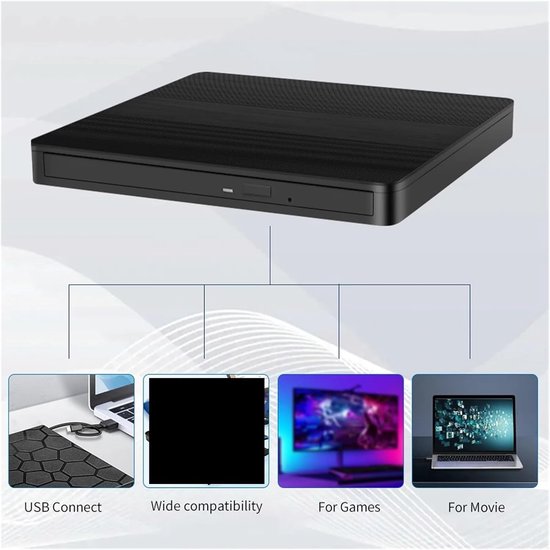 Externe DVD Brander - CD VCD Lezer - Bestanden Archiveren - USB 3.0 Type C - Slank Ontwerp - Zwart — afbeelding 5