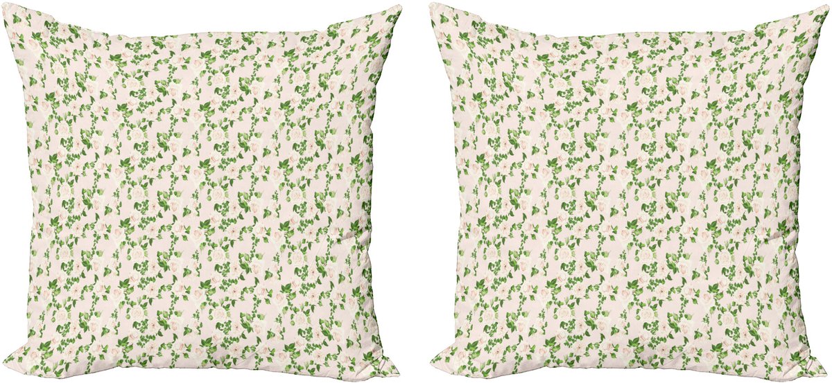 ABAKUHAUS Decoratieve kussenhoezen met bloemenprint, 2 stuks, moderne accenten, dubbelzijdige digitale print, 50x50 cm, varen groen ivoor Varengroene Ivoor