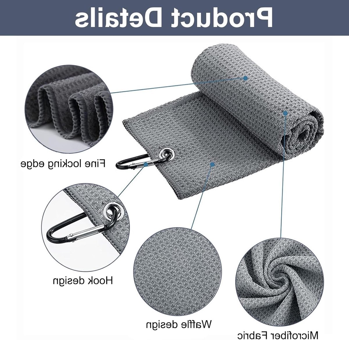 Set van 3 Microvezel Golfhanddoeken met Carabiner Clip - Absorberend, Sneldrogend en Geurloos, 41 x 30 cm, Ideaal voor Golfaccessoires en Sportactiviteiten