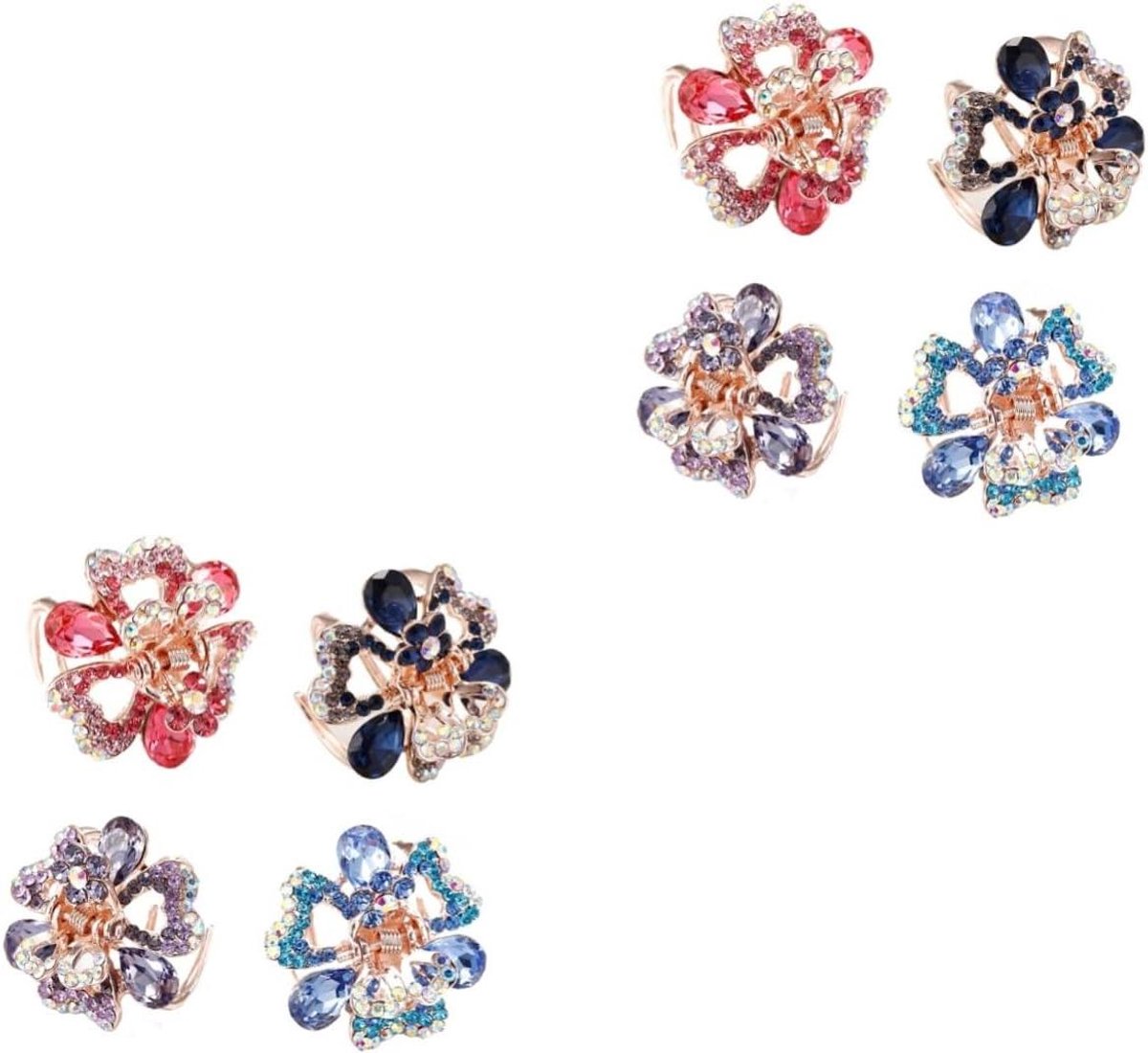 Haarklem Set - Bloem Haarclips - Kapsel Maken - Strass Kristal Decoratie - 8 Stuks - Multicolor