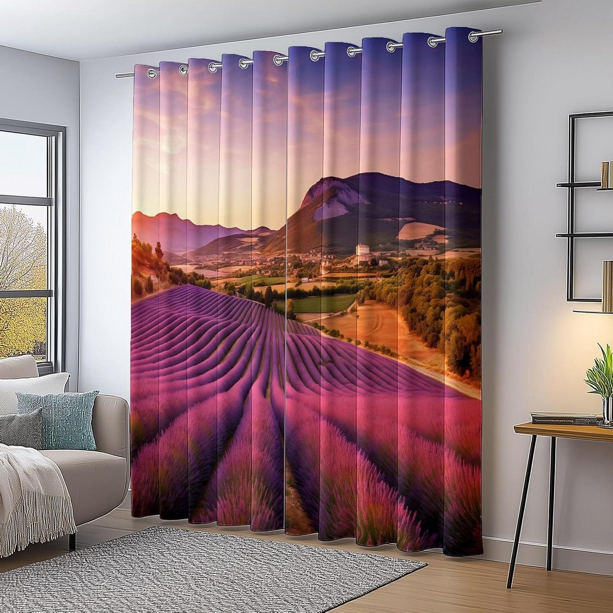 Verduisterende Gordijnen - Isolerende Raambekleding - Rustige Slaap - Drielaagse Stof - 140x145 cm - Paars Lavendelveld