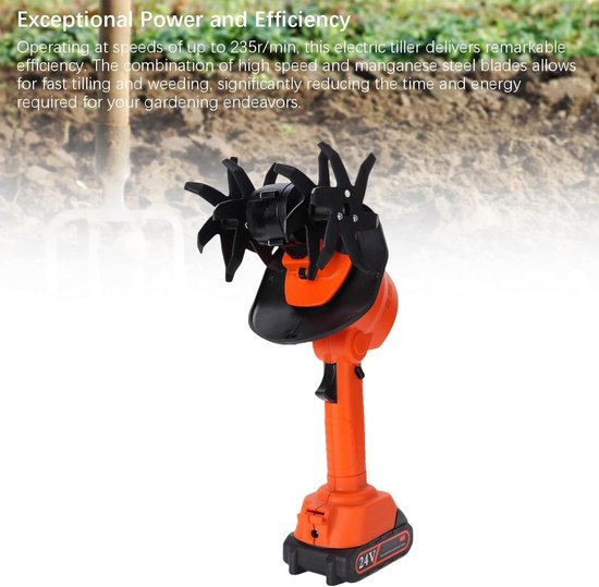 Elektrische Tuinfrees - Draadloze cultivator - Bodem losmaken - Krachtige 235rpm motor - 30.99 x 17 cm - Zwart — afbeelding 2
