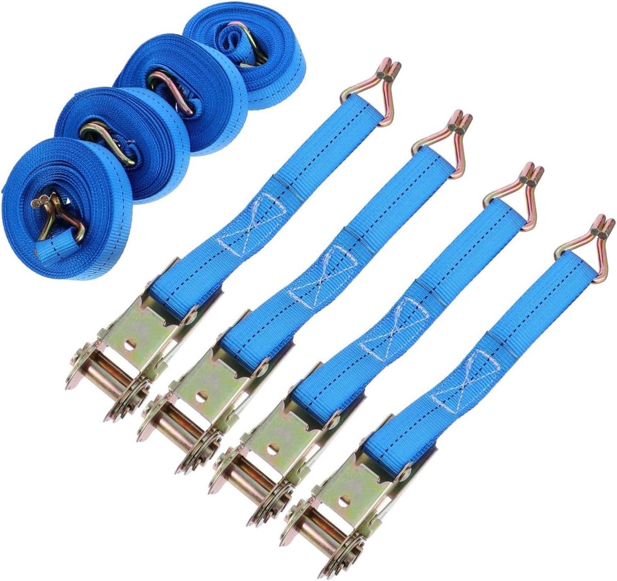Spanbanden Set - Lading Zekeren - Bagage Vervoeren - Versterkte Gespen - 4 Stuks 5 Meter - Blauw