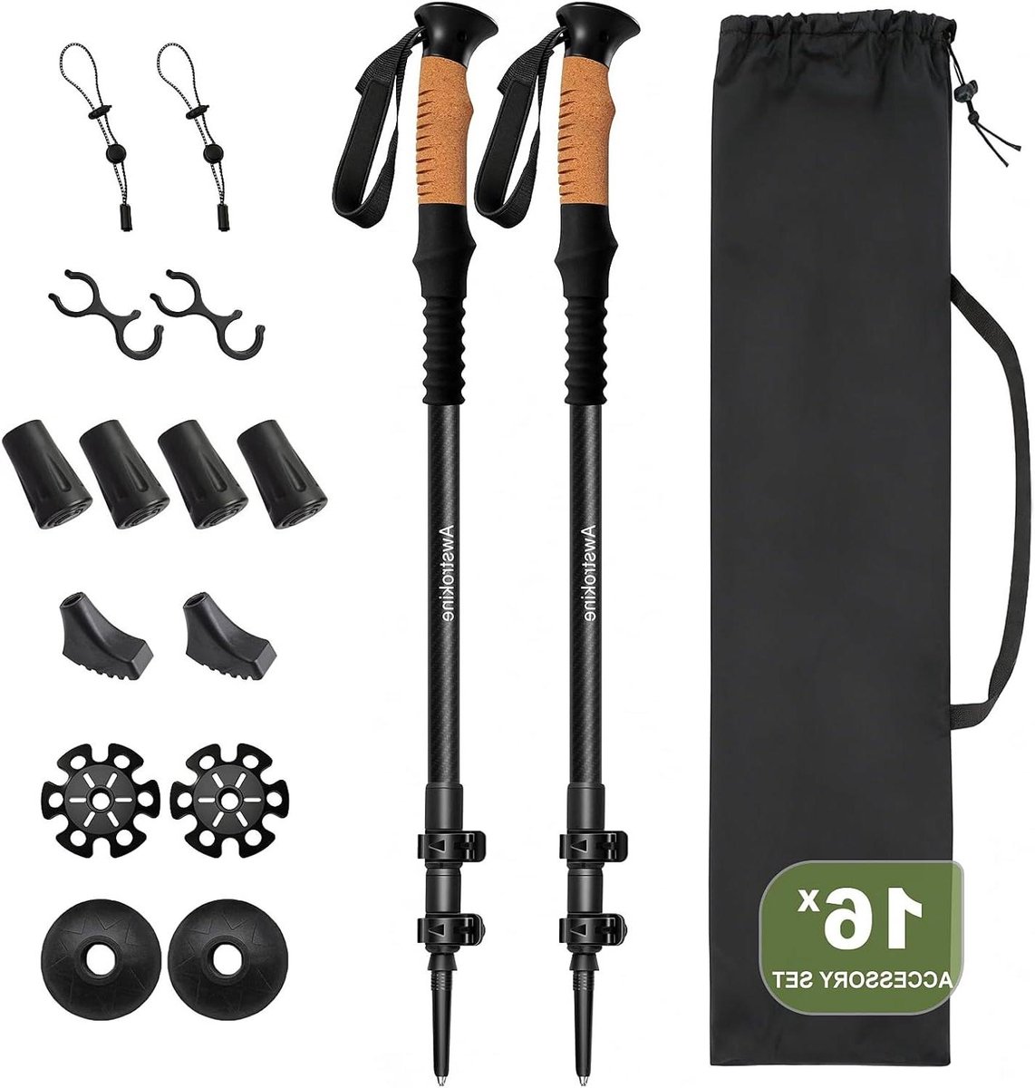 Wandelstokken Koolstofvezel - Trekking Poles - Buiten Wandelen - Ultralicht & Sterk - Verstelbaar 135cm - Zwart
