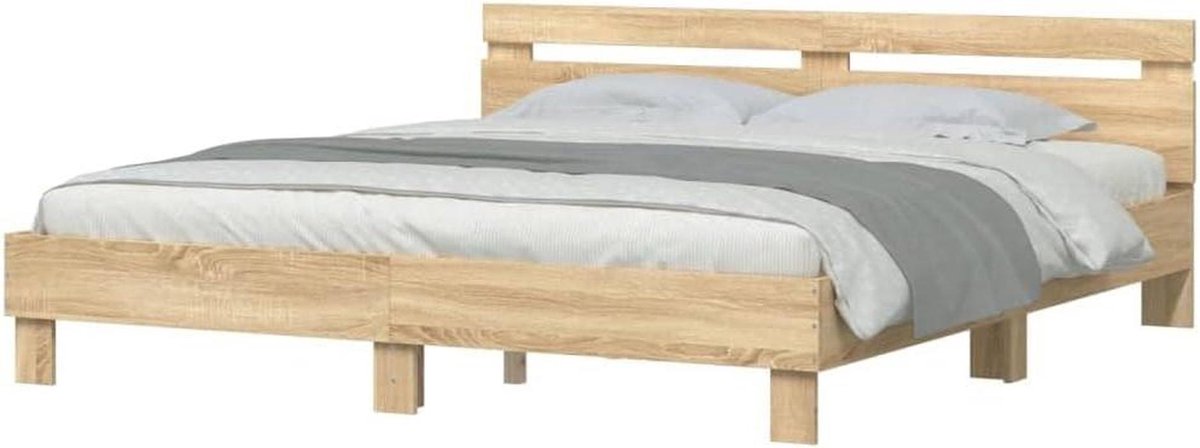 Bedframe met hoofdeinde - Tweepersoonsbed - Goede nachtrust - Geïntegreerde LED-verlichting - 180x200 cm - Sonoma eiken
