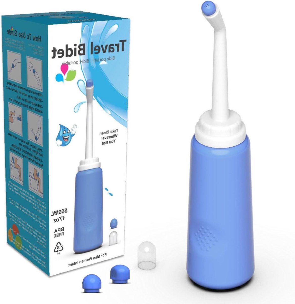 Draagbaar Bidet - Persoonlijke Douche - Hygiënisch Reinigen - Verlengde Slang - 500 ml - Blauw