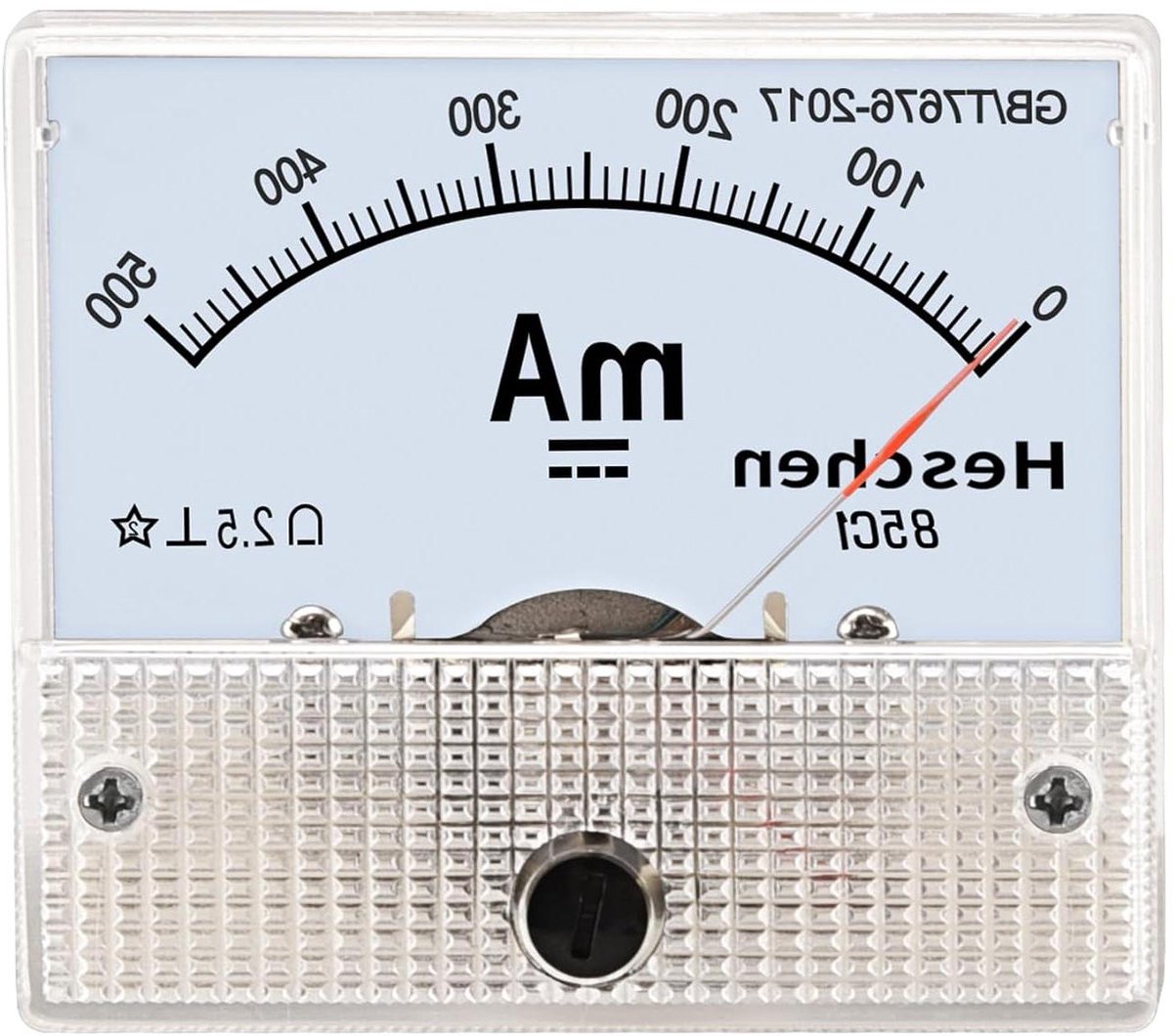 Paneel Ammeter - Stroommeter Tester - Stroom Meten - DC 0-500mA - 62 x 55 mm - Wit
