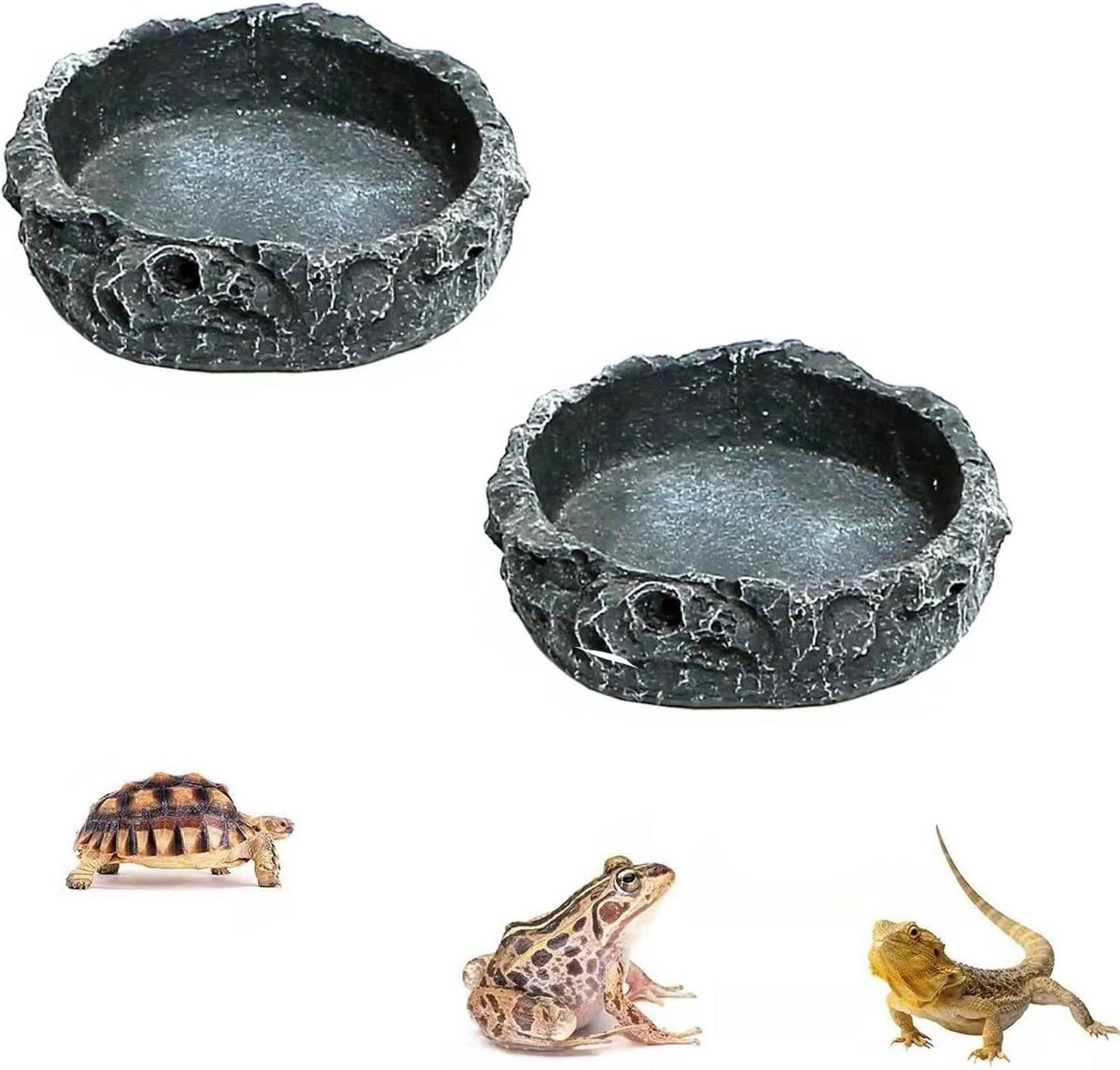 Reptiel Voedsel Kom - Hars Schotel - Voeren Huisdieren - Anti Rots Design - 2 Stuks 8x8x2cm - Grijs