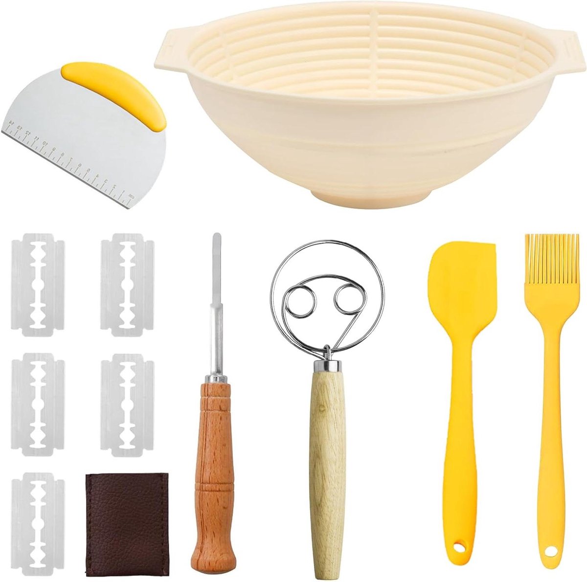 Rijsmandjes Set - Broodbak Accessoires - Zuurdesem Brood Maken - Opvouwbaar & Hygiënisch - 23 cm Rond - Wit