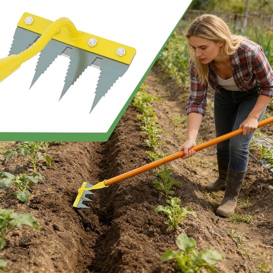 Onkruidsteker - Onkruidverwijderaar Tuinhark - Gazon Onderhoud - Verdikt Gehard Metaal - 4 Tanden - Geel/Zilver — afbeelding 5