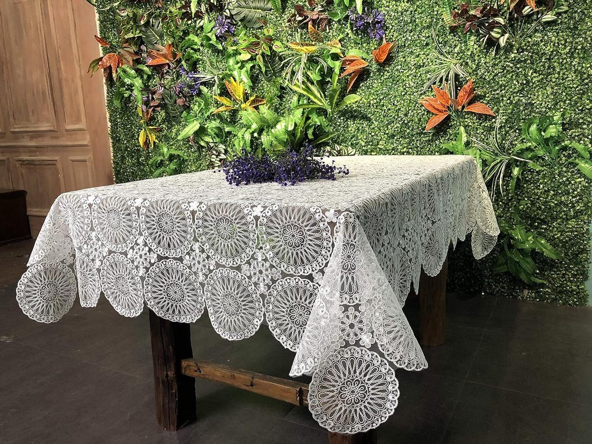 Tafelkleed - Decoratief Kleed - Tafel Decoratie - Vintage Bloemen Kant - 52x70 inch - Wit