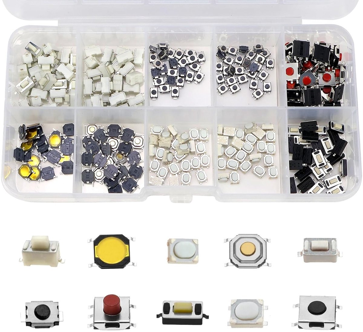 250 Stuks Tactiele Drukknoppen Micro Switch voor Auto Afstandsbediening met Plastic Opbergdoos - Duurzaam, Betrouwbaar en Compact