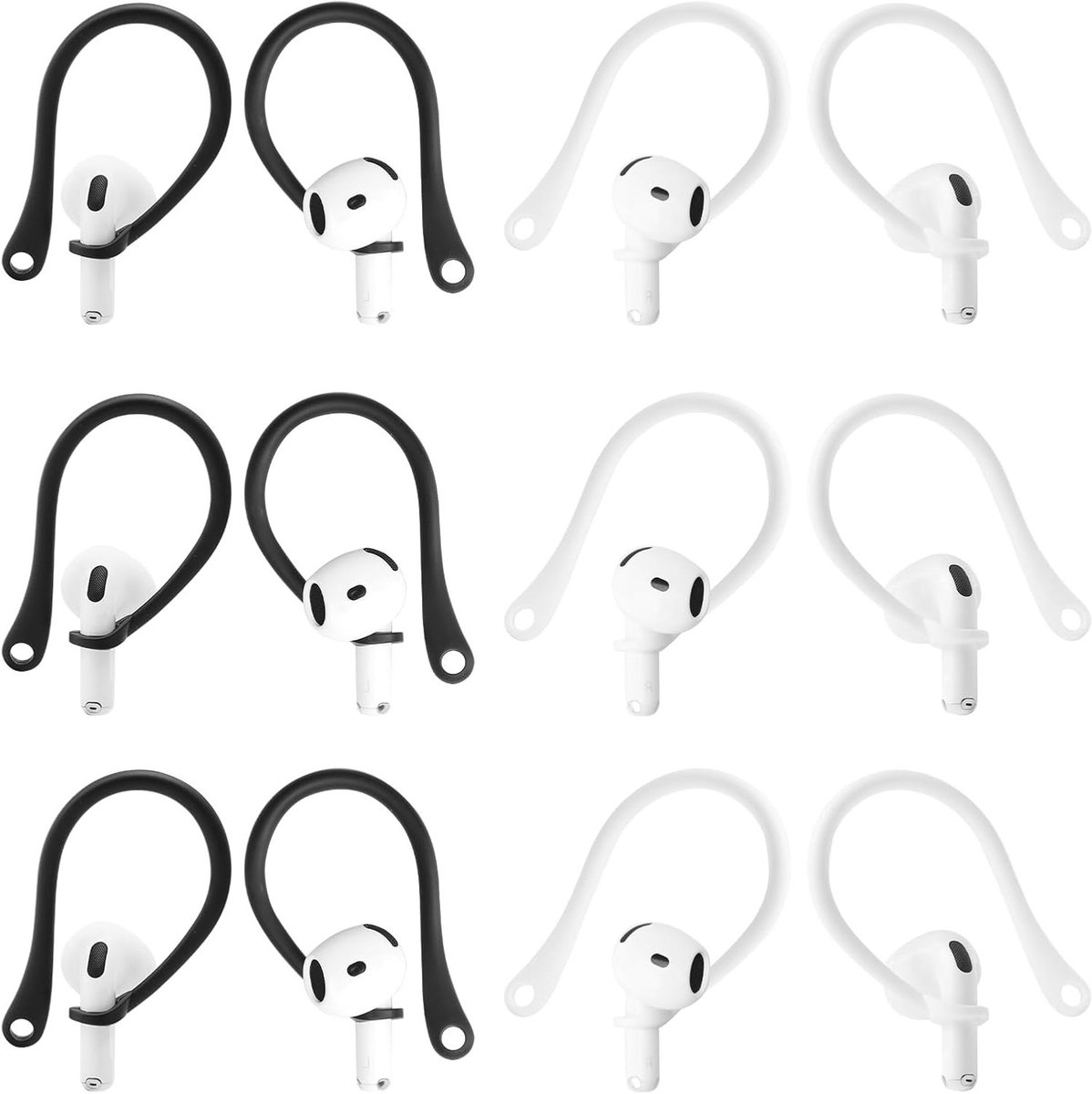 Verstelbare oorhaken, 6 paar, veilig ontwerp voor sport, fitness en buitenactiviteiten, geschikt voor AirPods 1, 2, 3 en Pro