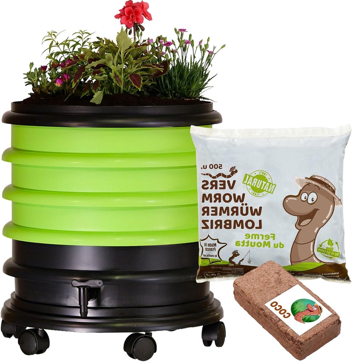 Wormenbak Compostbak - Composteerbak Bakken - Organisch Afval Verwerken - Inclusief Compostwormen - 48 Liter - Appelgroen