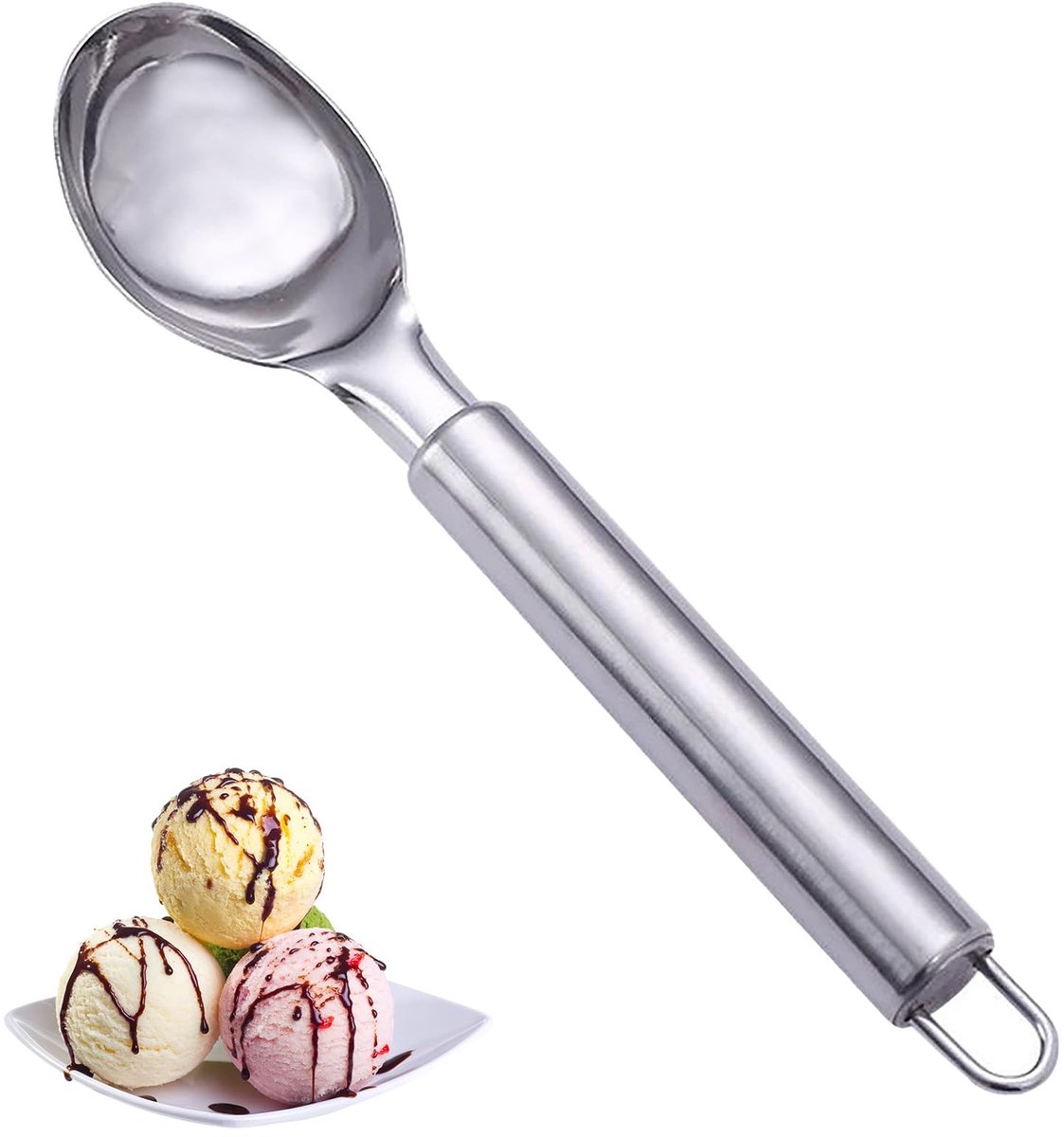 Dailygoods- IJsscheppel roestvrij staal - Koekjesportioneerder - Meloenballer - Vaatwasmachinebestendig - Ergonomische handgreep - Stabiliteit voor stevig ijs - Ijslepel