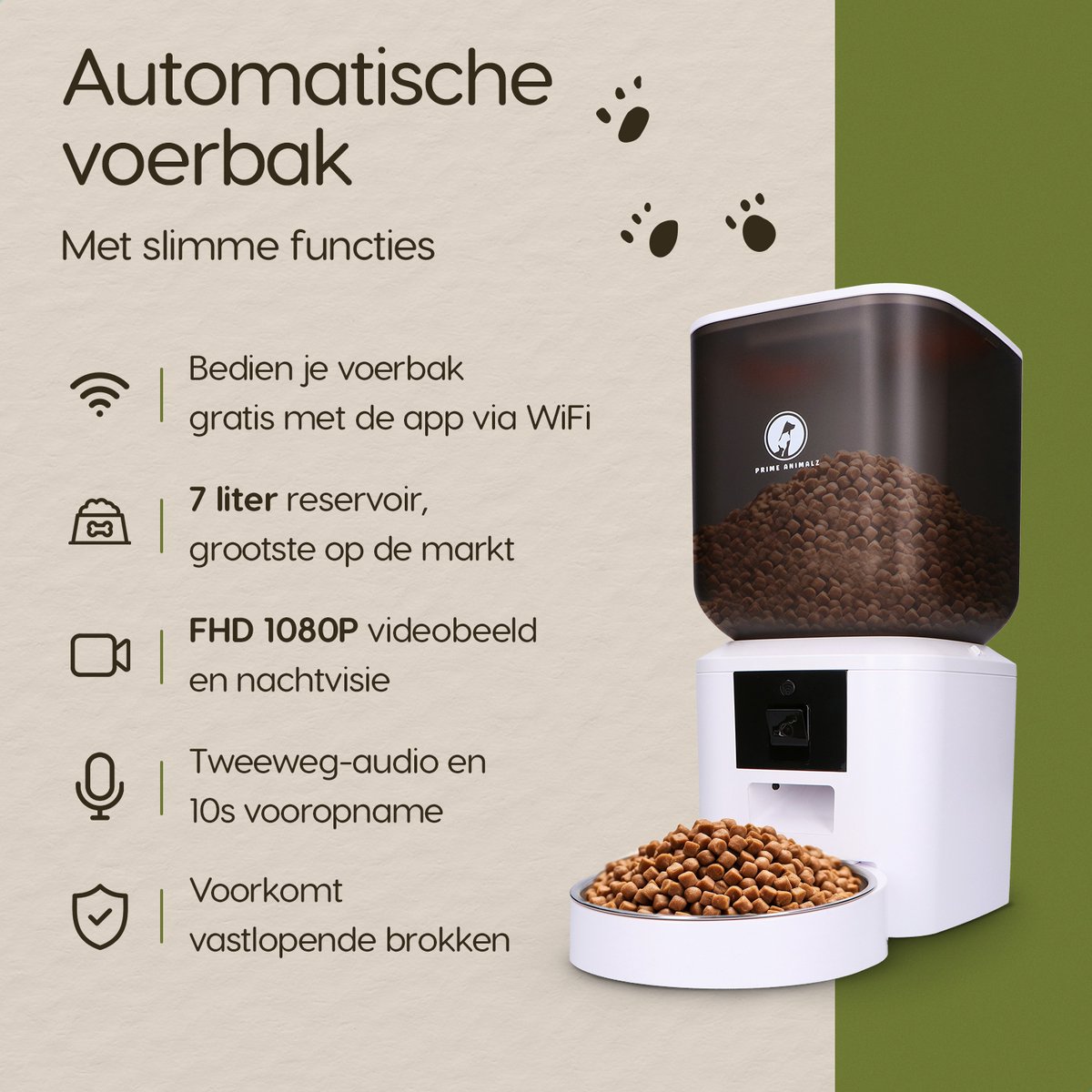 Automatische Voerbak Kat en Hond 7L – Voerautomaat met Camera – Full HD 1080P – Two-Way Audio – Enkele Voederbak – Slimme Voerdispenser – App-bediening – Voerschema Instellen – Kattenvoerbak Automatisch – Smart Pet Feeder – Prime AnimalZ – Wit thumbnail 2