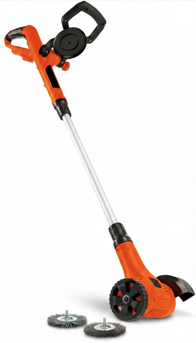 KAD® Elektrische Onkruidborstel Machine - 400W - Inclusief 2 Wisselborstels (Staal & Nylon) - Verstelbare Telescoopsteel - Oranje - 127cm x 15cm x 13cm
