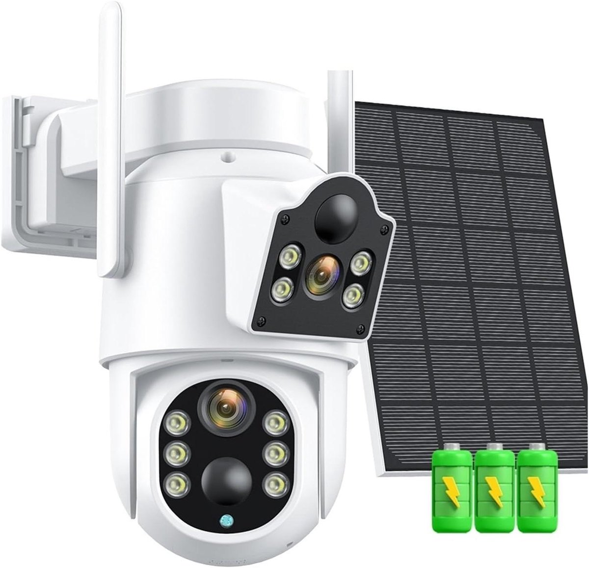 Draadloze Zonnecamera - PTZ Beveiligingscamera - Huisbeveiliging Buiten - Dubbele Lens Dubbel Scherm - 4MP - Wit