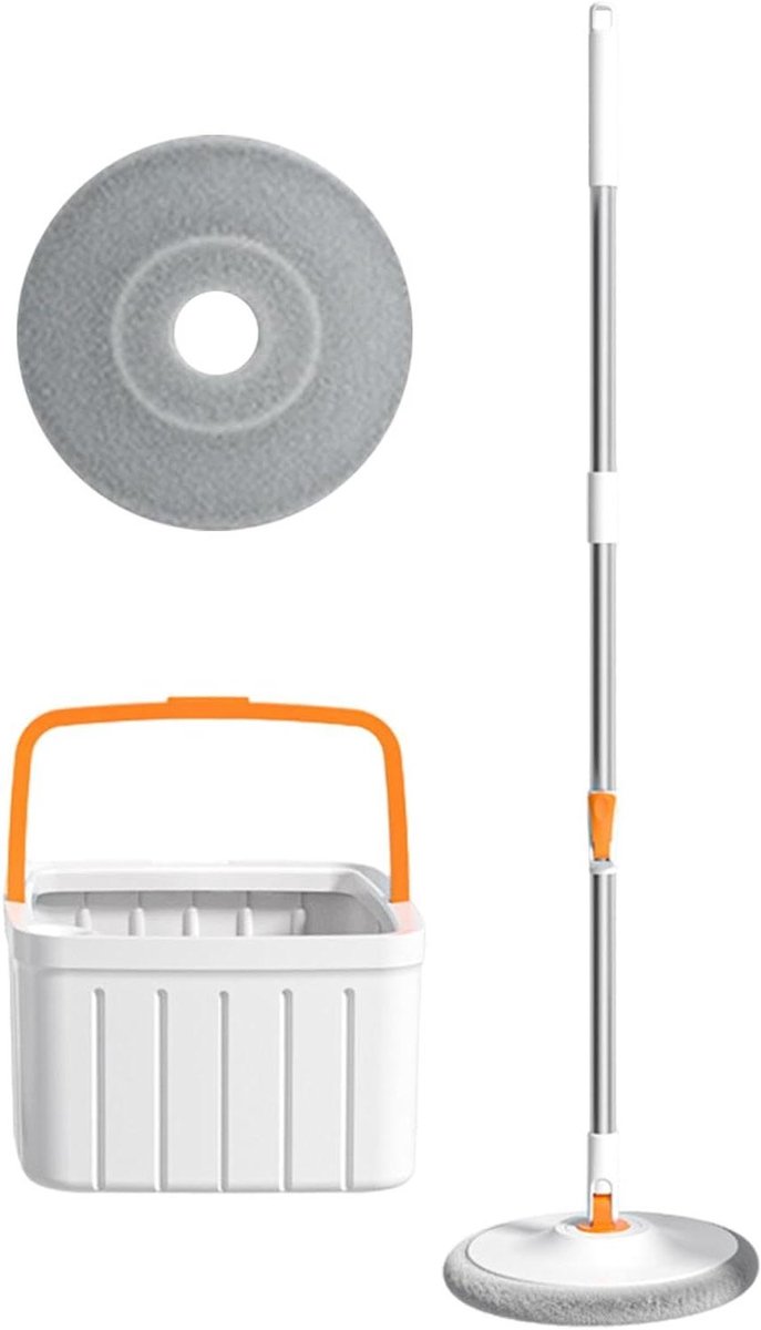Mop Emmer Set - Platte Dweil - Vloeren Reinigen - Dubbel Compartiment - 30 x 18 cm - Wit