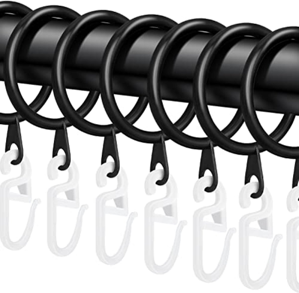 PromoHome 40 stuks metalen gordijnringen met kunststof haken, 30 mm binnendiameter, voor gordijnroedes tot 27 mm, zwart