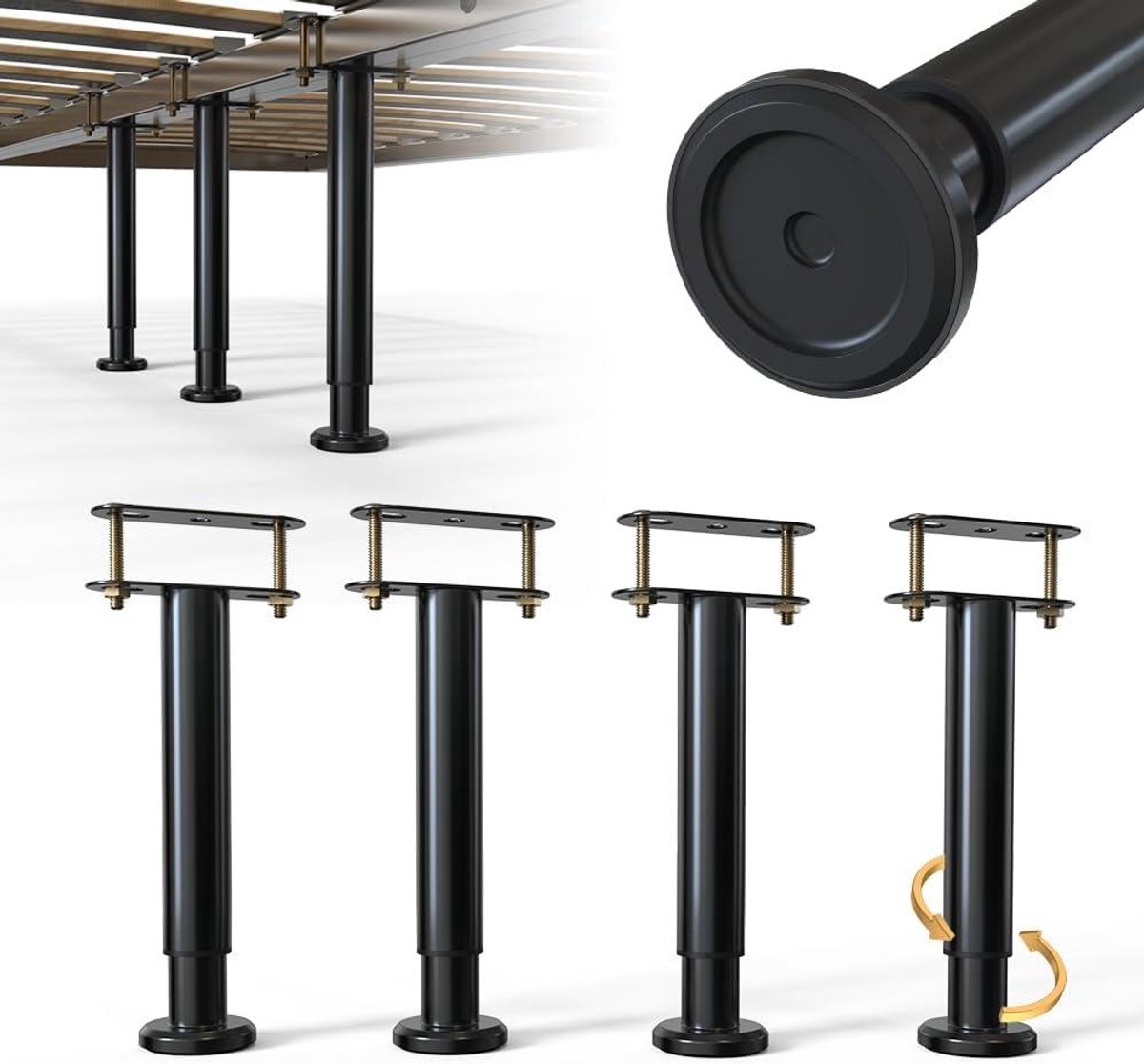 Bed Frame Steunen - Ondersteuning Poten - Bed Bodem Verstevigen - Verstelbare Hoogte - 4 Stuks - Zilver