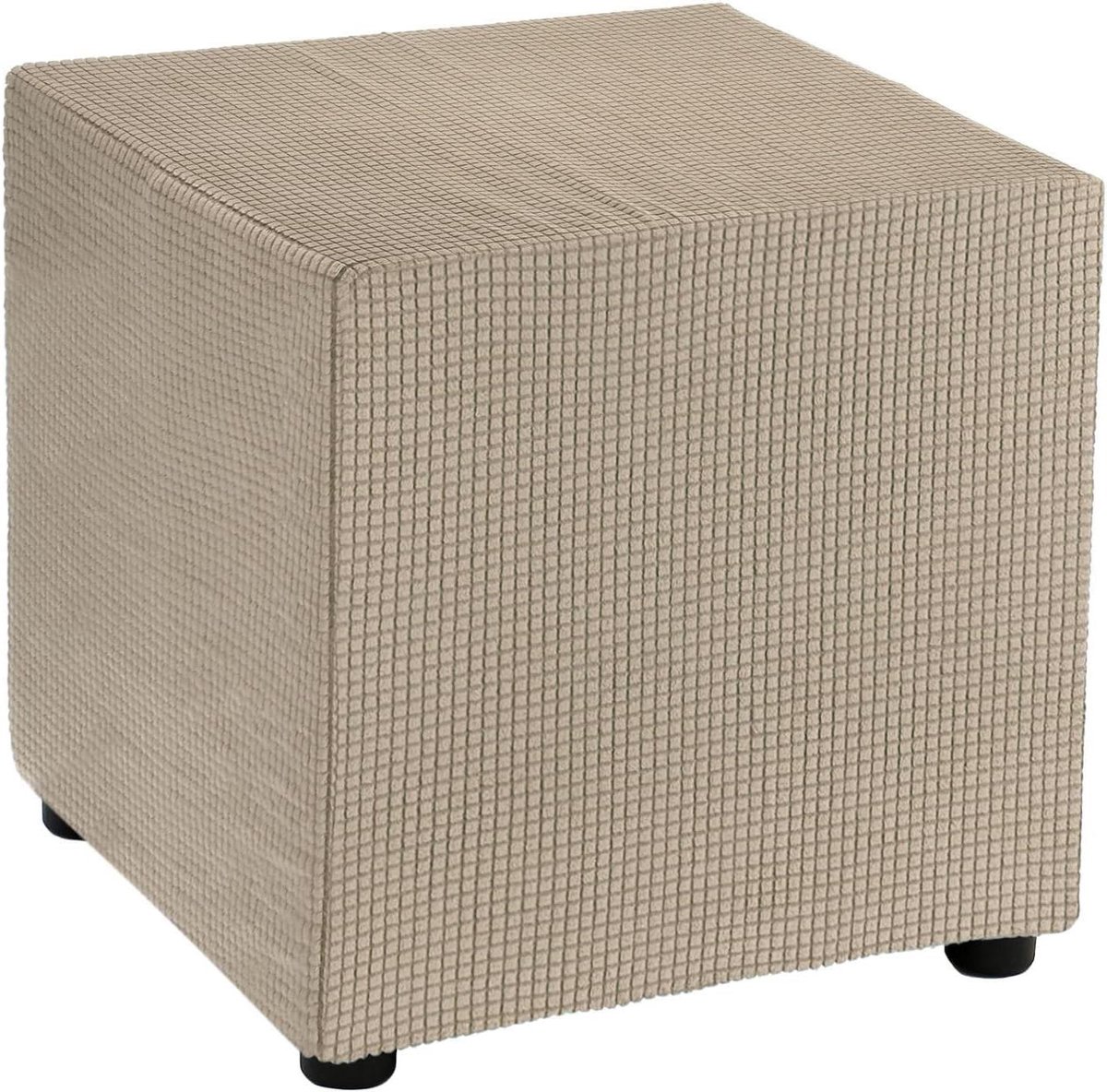 Poef Hoes - Voetenbank Overtrek - Woonkamer Decoratie - Zeer Rekbaar - 80x80cm - Khaki