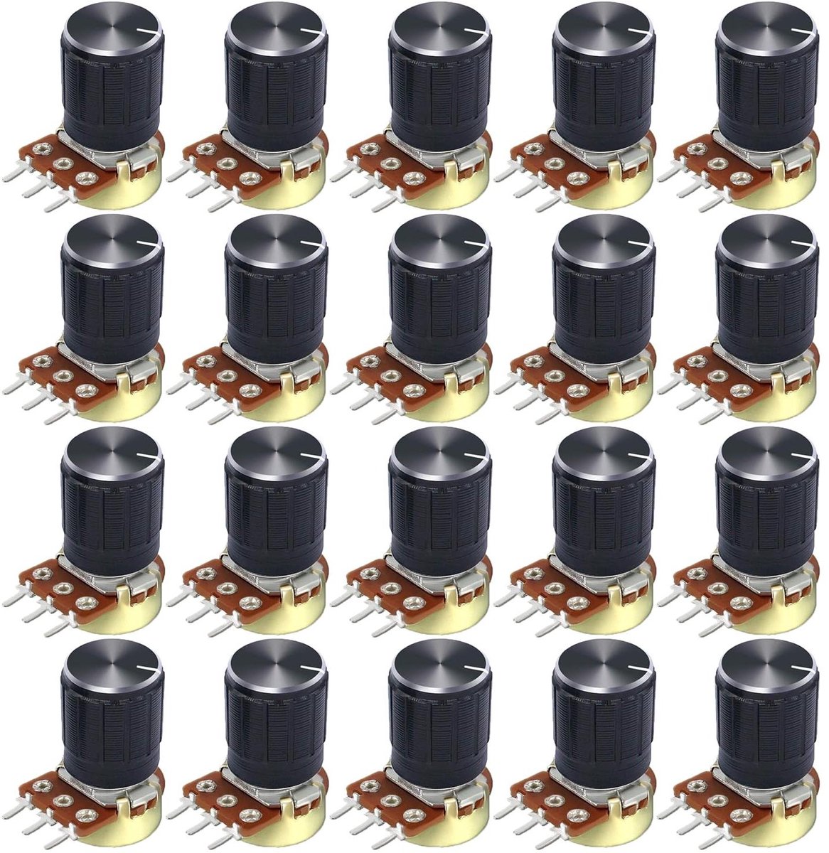 Rotary Potentiometer Kit - Variabele Weerstand - Elektronica Reparatie - Enkele Lineaire Aanpassing - 20 Stuks - Zilver
