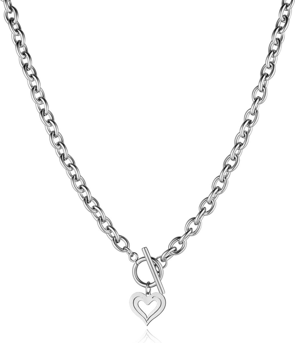 Heren Ketting - Hondenpenning hanger - Dagelijks gebruik - Gelaagd ontwerp - 48 cm - Zilverkleurig