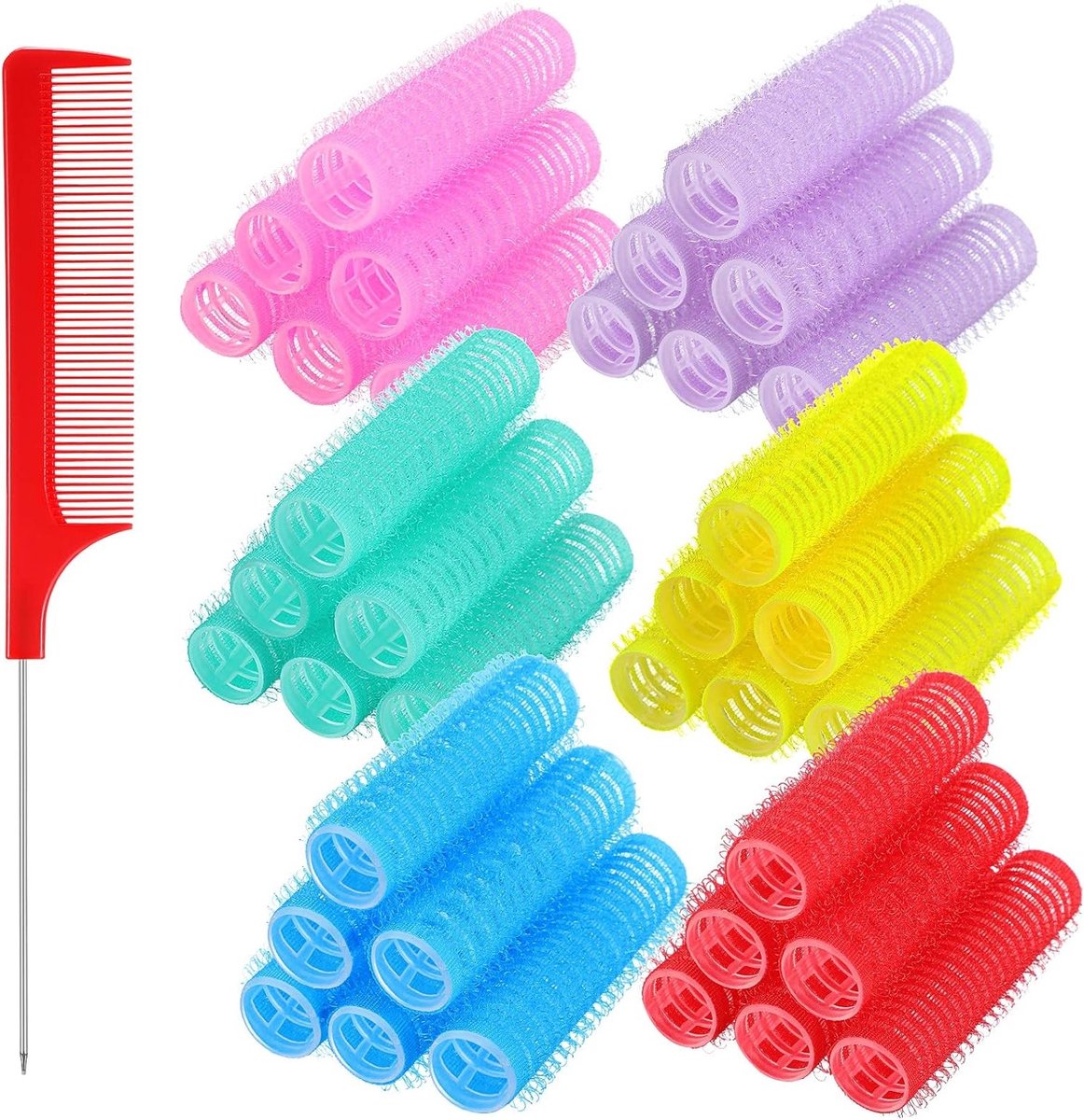 Zelfklevende Haarrollers Set van 37 Stuks met Staartkam en Stalen Naaldpunt voor Perfecte Krullen en Haarstyling