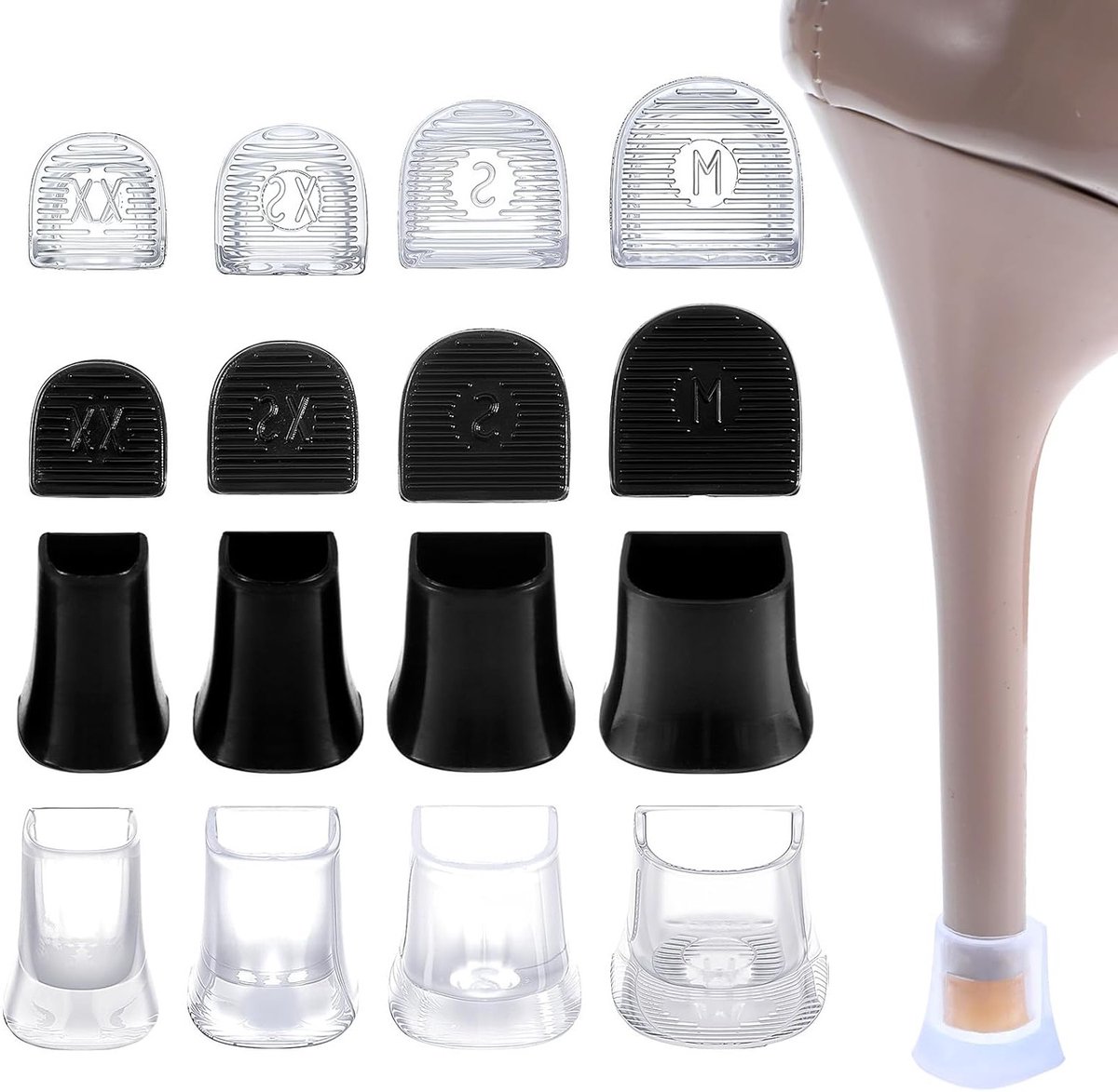 8 Paar Hoge Hakken Caps - 4 Maten Antislip Heel Stoppers en Geluidsdempers voor Vrouwen, Ideaal voor Bruiloften en Buitenactiviteiten