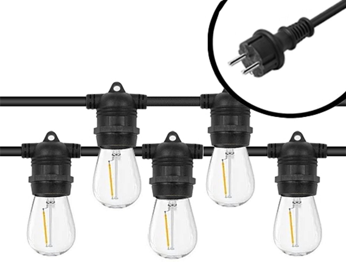 40m Arena LED Prikkabel - IP65 Lichtsnoer Buiten - koppelbaar - Vaste lampjes - inclusief 40x E27 lampen - Eco - Incl. Stekker