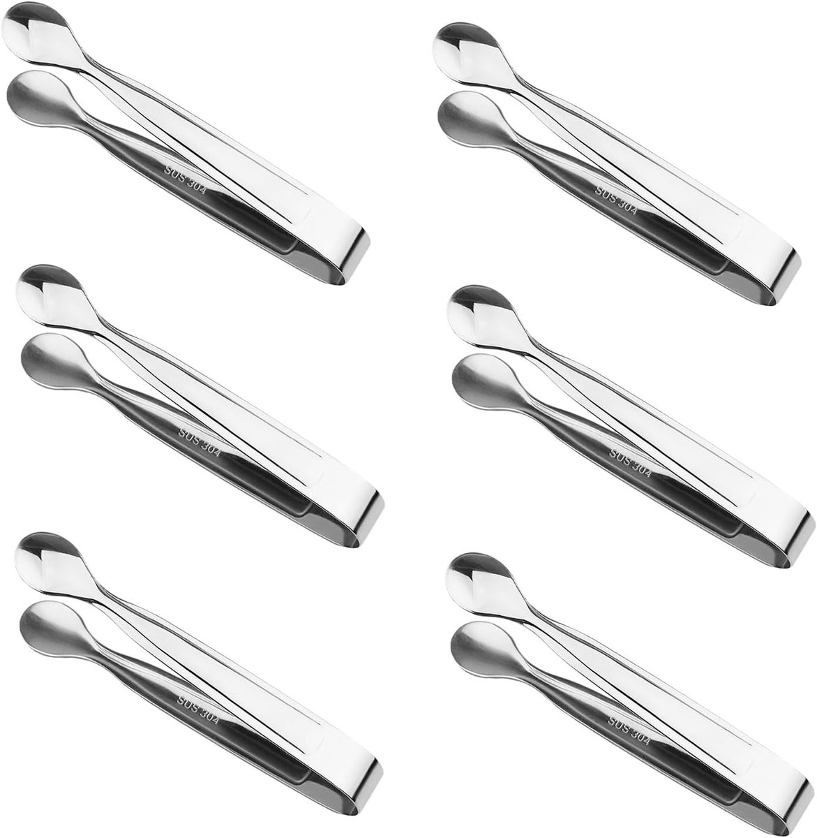 Candybar, 8 stuks snoephouders, suikertang, roestvrij stalen ijstang set, tang voor feest, keuken, bruiloft, bar, feest en buffet, grill, picknick, zilver