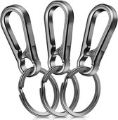Travelhawk Karabijnhaak Sleutelhanger - met Sleutelring - 3 Stuks - Musketonhaak met Veerclip - Karabijnhaak Sleutelhanger - Aluminium - Zilver