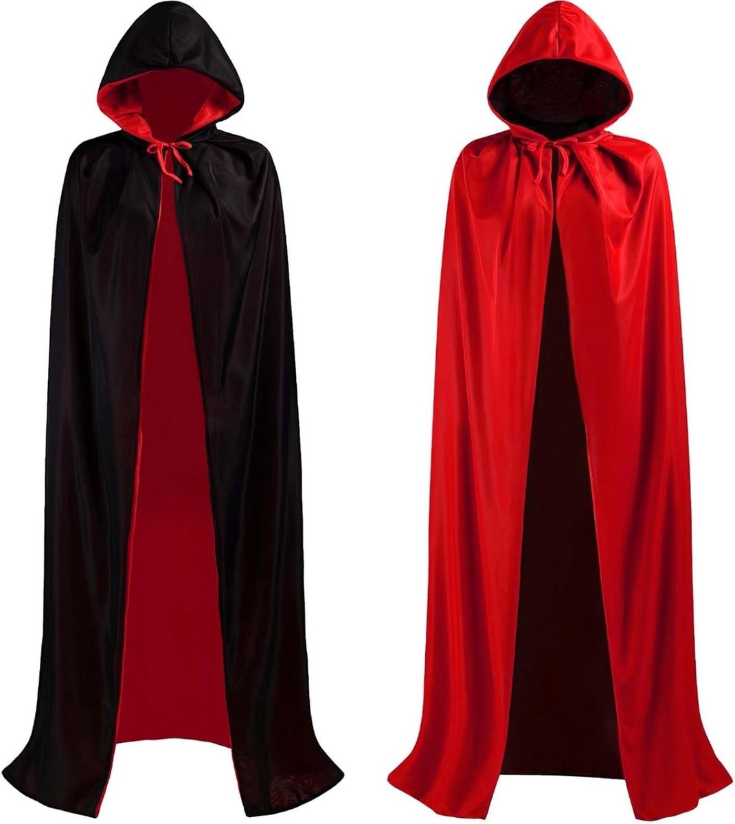 Creepy Vampier Kostuum met Kap voor Volwassenen, Halloween Outfit voor Mannen en Vrouwen, Dubbelzijdige Rode en Zwarte Vampiercape, Perfect voor Carnaval en Feestjes