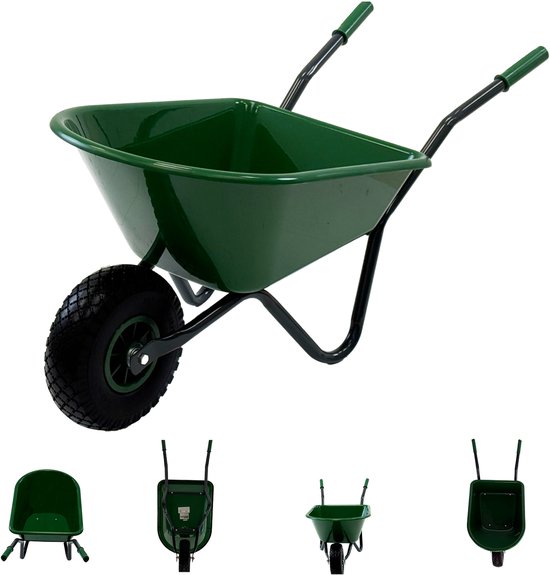 Kinderkruiwagen uni donkergroen 40 kg 20L kunststof kuip massief rubberen wielkruiwagen tuinkruiwagen