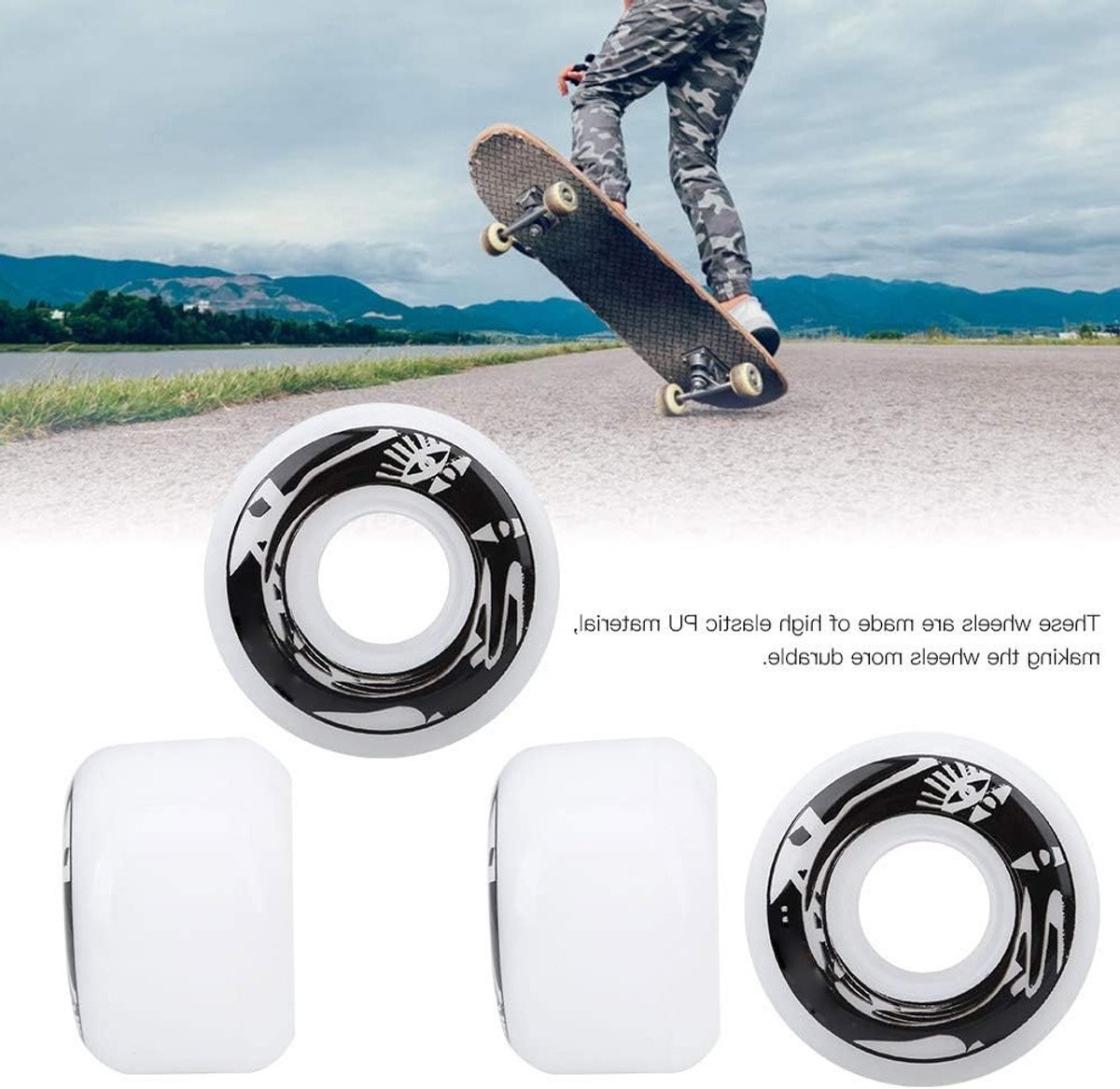 Set van 4 Skateboardwielen van Elastisch PU, Hardheid 75-85A, Duurzaam en Trendy Ontwerp voor E-scooters en Skateboards, Veelzijdig Gebruik