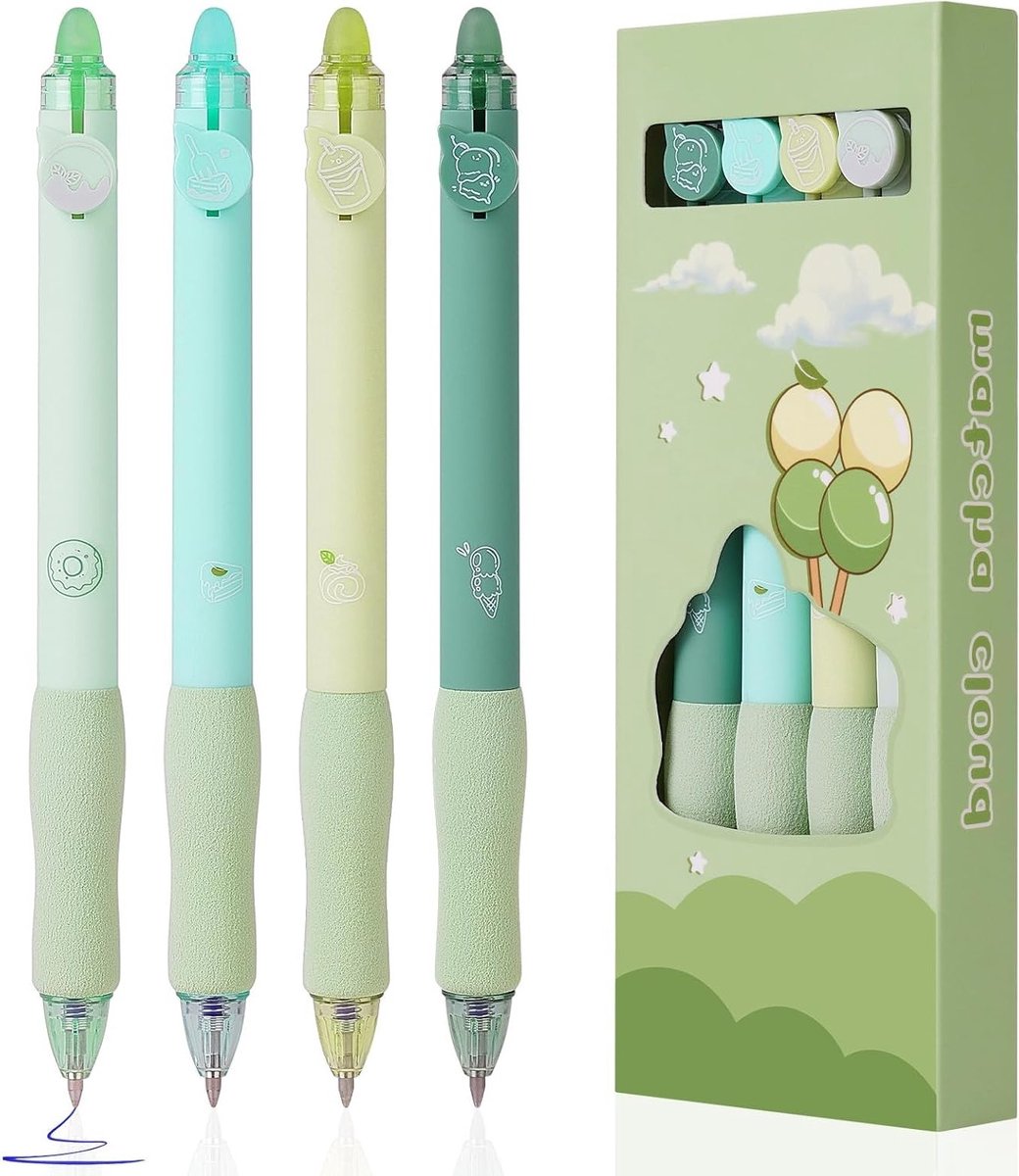 Erasable Balpen Set met 4 Blauwe Rollerball Pennen, 0.5mm Gummipen voor Kinderen en Studenten, Perfect voor School en Kantoor