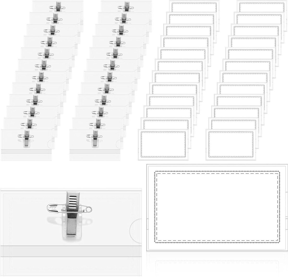 50 Stuks Naamlabels met Krokodillenclip en Veiligheidsspeld, Transparante Badgehouders voor Werk, Horizontale ID Kaart Houder, Plastic Duidelijke Naamstickers voor Scholen en Kantoren