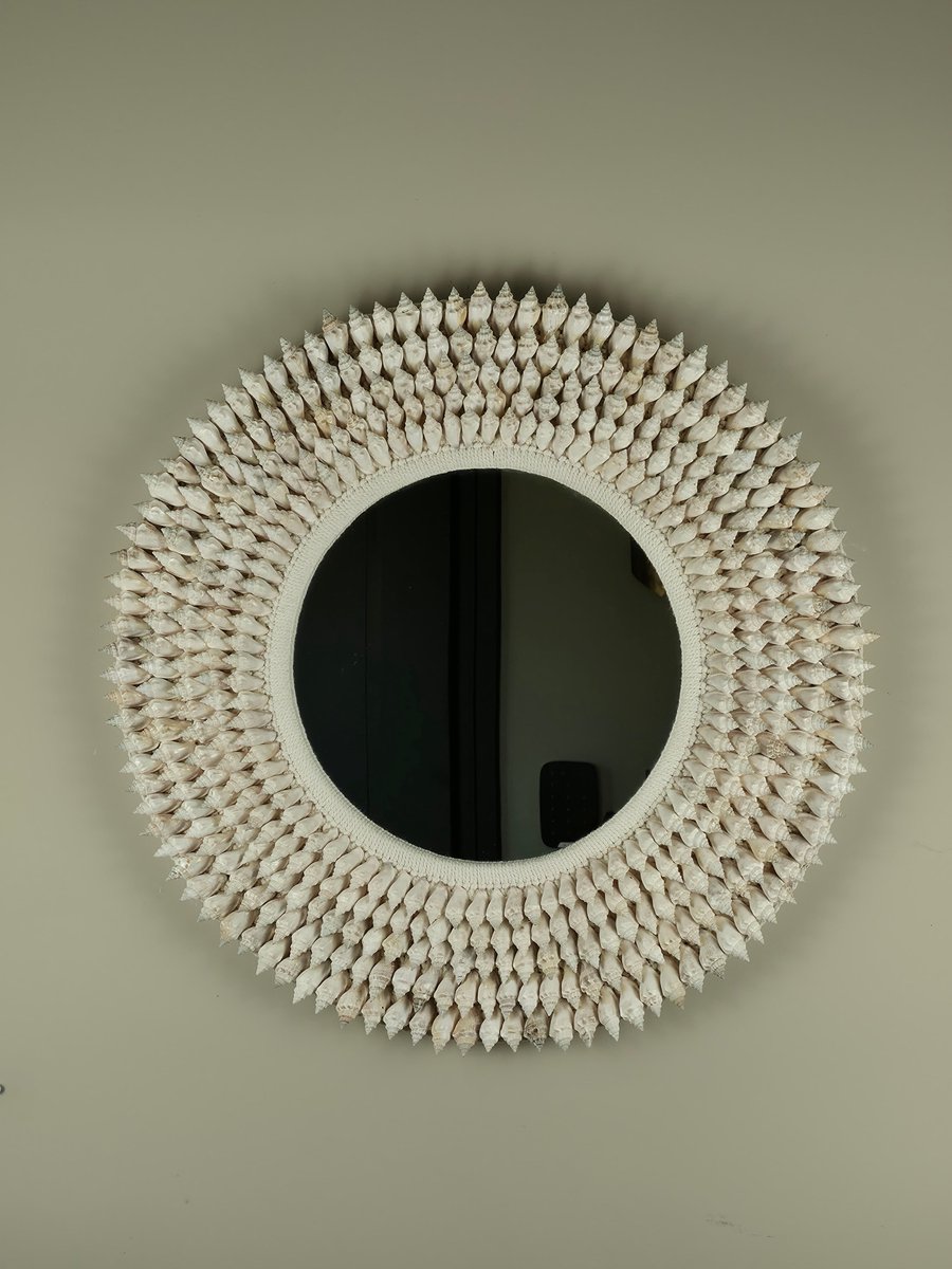 Blitzdeco Wandspiegel Rond - Joa - Handgemaakt Schelpen - Licht Beige - Natuurlijke Glans