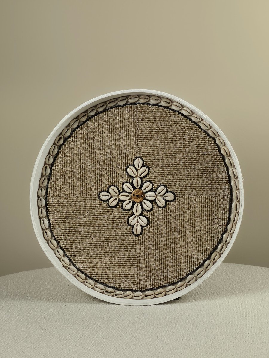 Blitzdeco - Decoratief Dienblad - Bloem - Warm Beige Kralen & Schelpen - Handgemaakt - Large