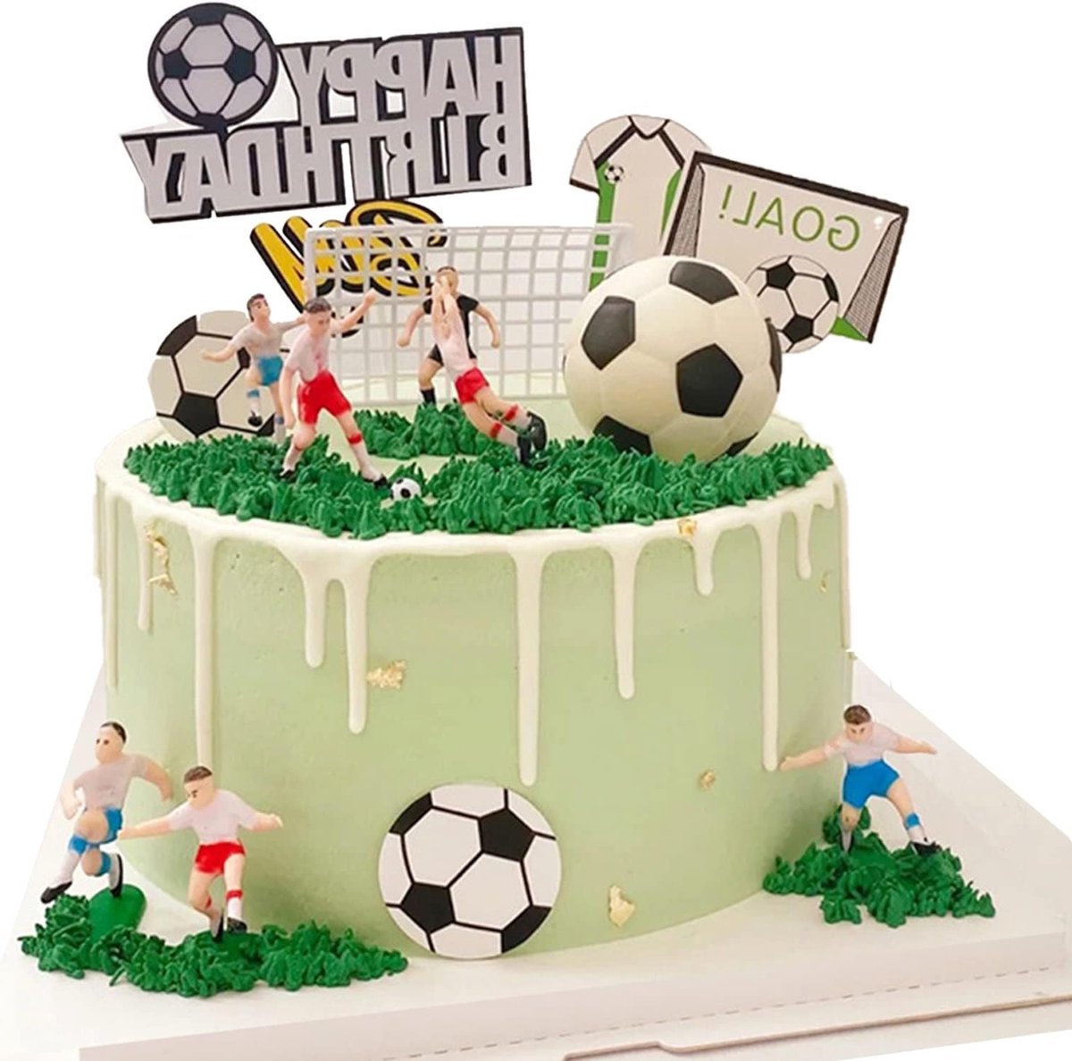 15 Stuks Voetbal Taartdecoratie voor Verjaardagsfeestjes, Inclusief Taarttopper en Voetballers, Perfect voor Sportliefhebbers
