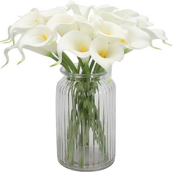 Kunstmatige Calla Lelies - Nep Bloemen - Bruiloft Decoratie - Real Touch Latex - 10 stuks - Wit met Gele Kern
