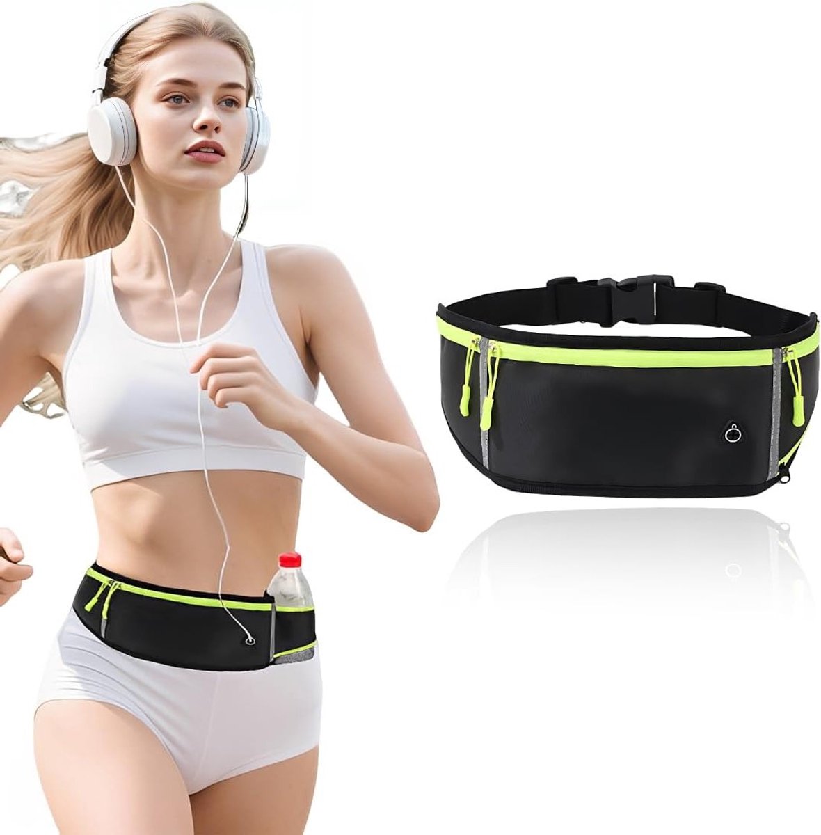 SnelShoppen - Verstelbare Fitness Cintuur met Warmtefunctie van Polyester voor Hardlopen, Fitness en Fietsen, Zwart