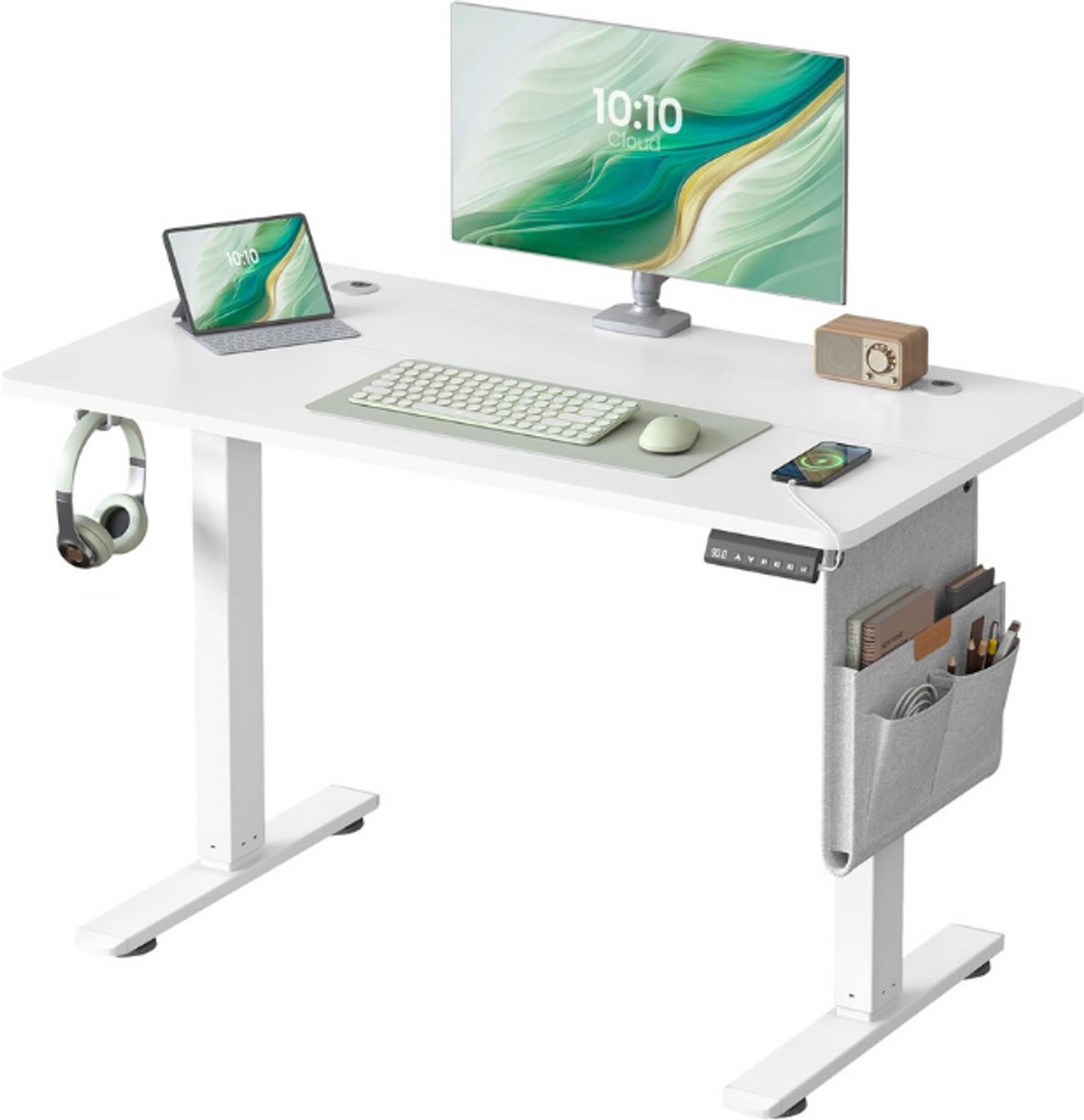Songmics Elektrisch in hoogte verstelbaar bureau, 100 x 60 cm, geheugenfunctie met 4 hoogtes, USB-C-aansluiting WIT