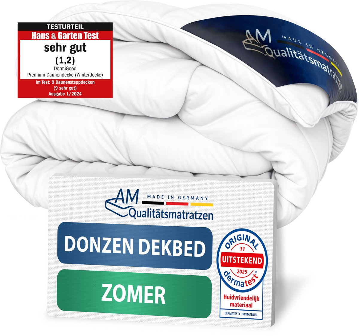 AM Qualitätsmatratzen - 100% dons - Hoogwaardig donzen zomerdekbed 135x200 - Zomerdekbed 135x200 cm - Mee-ademend donsdekbed voor in de zomer - Inlegwerk van katoen