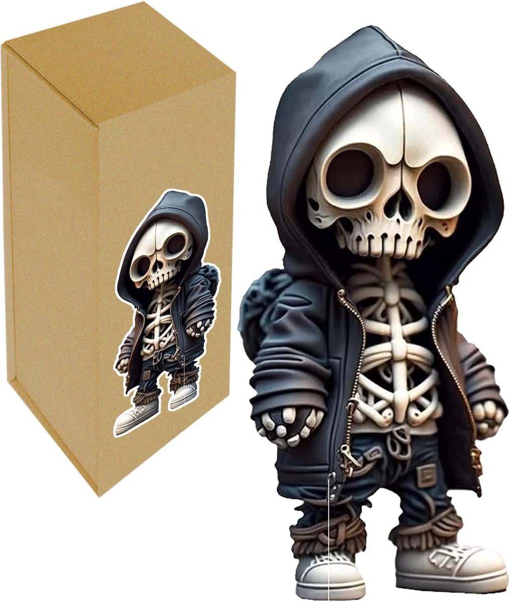 JeiibrZui Gothic Collectie - Skeletfiguren Klein - 15x7,5x5 cm - 1 Stuk Hars Beeldje - Zwarte Doodskop Decoratie Voor Bureau En Halloween Feest